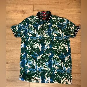 Leaf Pattern Polo Shirt in Green and Blue